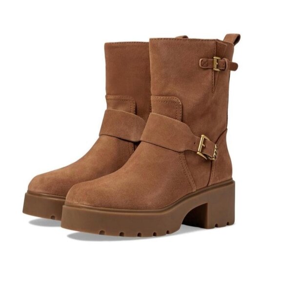 Michael Kors Womens Perry Brown Suede Leather Platform Moto Boots size 8 - Picture 1 of 10